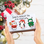 Personalised Cute Christmas Penguin Characters Metal Biscuit Tin