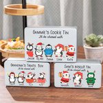 Personalised Cute Christmas Penguin Characters Metal Biscuit Tin