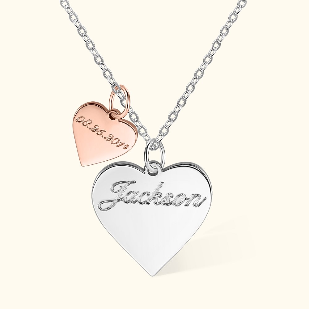 Pendentif Personnalisé avec Double Cœur Argent à Graver Collier pour Femme Cadeau Anniversaire Fête des Mères