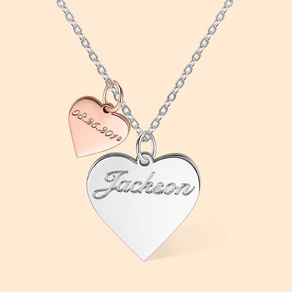 Collana personalizzata con doppio cuore in argento sterling con nome inciso