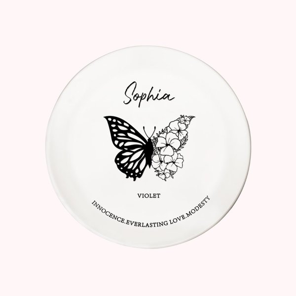 Birth Flower & Butterfly Tattoo Jewelry Dish