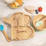 Personalized Animal Bamboo Baby Cutlery Set Food Grade with Suction Cup Birthday Baptism Christmas Gift for Baby New Mom
