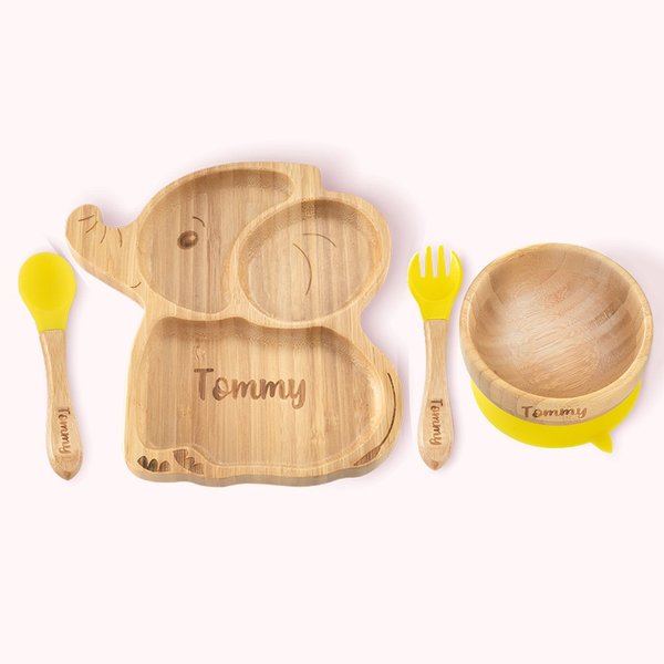 Personalised Animal Bamboo Baby Plate Spoon and Bowl Set with Suction
