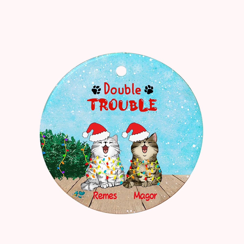 Ornement en Céramique Personnalisé avec Nom et Dessin de Chat Thème Chat Espiègle Décoration de Sapin Cadeau de Noël pour Famille