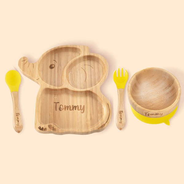 Personalized Animal Bamboo Baby Cutlery Set Food Grade with Suction Cup Birthday Baptism Christmas Gift for Baby New Mom