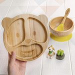 Personalized Animal Bamboo Baby Cutlery Set Food Grade with Suction Cup Birthday Baptism Christmas Gift for Baby New Mom
