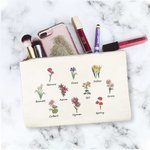Personalisierte Geburt Blume Canvas Makeup Tasche Muttertag Geburtstag Geschenk für Mutter Großmutter