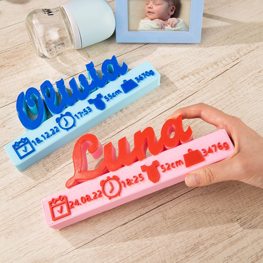 personalisierte 3D-Druck-Geburtsankündigung mit Name