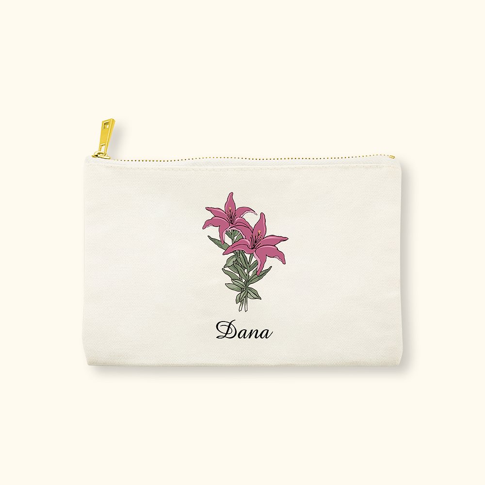 Trousse de Maquillage Personnalisée avec 1-10 Noms et Fleurs de Naissance Cadeau Anniversaire Fête des Mères pour Femme