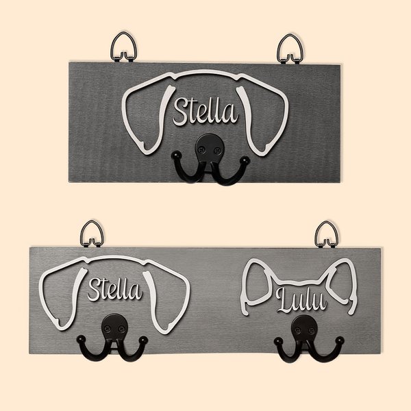 Wooden Dog Ears Leash Holder with Name and Hook