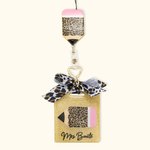 Gepersonaliseerde Glitter Luipaard Print Pencil Apple Regenboog kralen sleutelkoord en tas Tag Set terug naar school Waardering Gift voor leerkracht