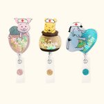 Personalized Classic Winnie the Pooh and Friends with Nursing Cap Retractable Glitter Badge Reel Cartoon Sequin Shaker Gift for Nurse Doctor