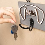 Personalized Wooden Dog Ears Leash Holder with Name and Hook Wall Decor Birthday Housewarming Gift for Dog Lover