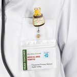 Personalized Classic Winnie the Pooh and Friends with Nursing Cap Retractable Glitter Badge Reel Cartoon Sequin Shaker Gift for Nurse Doctor