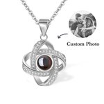 Personalized Four Leaf Clover Photo Projection Necklace with I Love You in 100 Languages