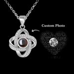Personalized Four Leaf Clover Photo Projection Necklace with I Love You in 100 Languages
