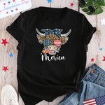 Personalized Independence Day T-shirt with American Flag Highland Cow Funny 4th of July Shirt