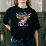 Personalized Independence Day T-shirt with American Flag Highland Cow Funny 4th of July Shirt