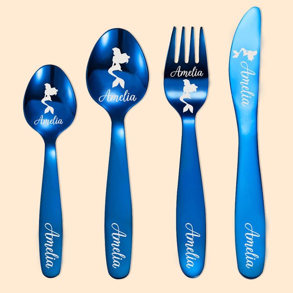 Personalized Mermaid Cutlery Set Gift for Kids