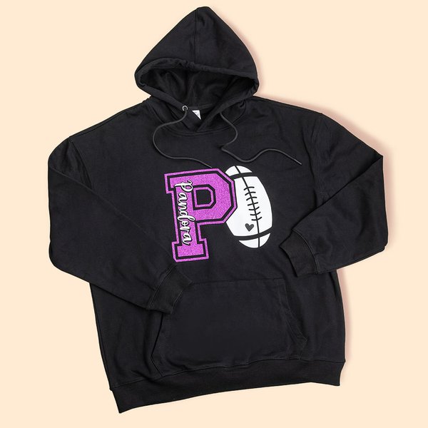 Personalized Glitter Football T-Shirt Hoodie with  Varsity Letter and Mascot Name