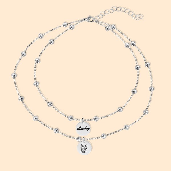 Henkilökohtainen Double Strand Helmi kaulakoru lemmikkieläinten muotokuva ja nimi