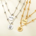 Collier Perle Double Chaînes Personnalisées avec Prénom et Photo de l'Animal de Compagnie Cadeau Anniversaire Commémoratif pour Amoureux d'Animal