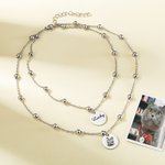 Collier Perle Double Chaînes Personnalisées avec Prénom et Photo de l'Animal de Compagnie Cadeau Anniversaire Commémoratif pour Amoureux d'Animal