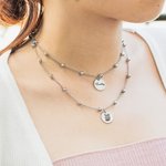 Collier Perle Double Chaînes Personnalisées avec Prénom et Photo de l'Animal de Compagnie Cadeau Anniversaire Commémoratif pour Amoureux d'Animal