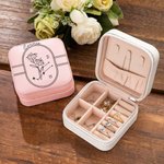 Personalisierte Leder Name Geburt Blume und Zodiac-Schmuck-Box für Frauen Mädchen