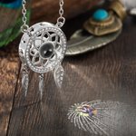 Personalisierte Dreamcatcher Foto Projektion Sterling Silber Halskette mit ich liebe dich in 100 Sprachen Jahrestag Geburtstag Geschenk für Frauen
