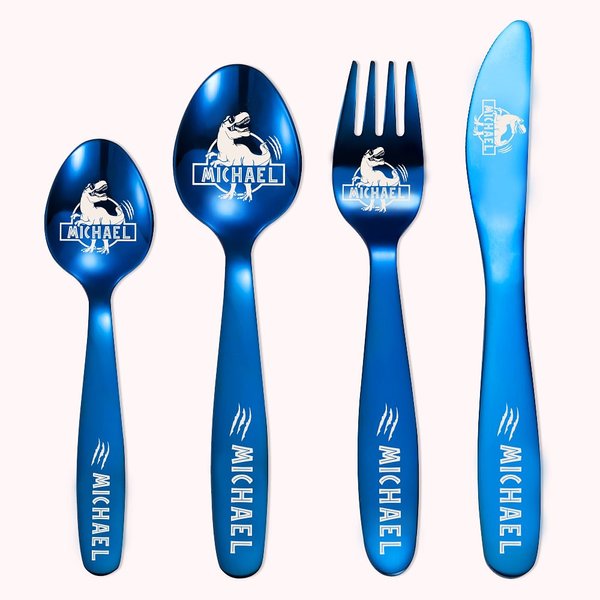 Set di posate personalizzato della serie Jurassic Dinosaur, regalo per bambini