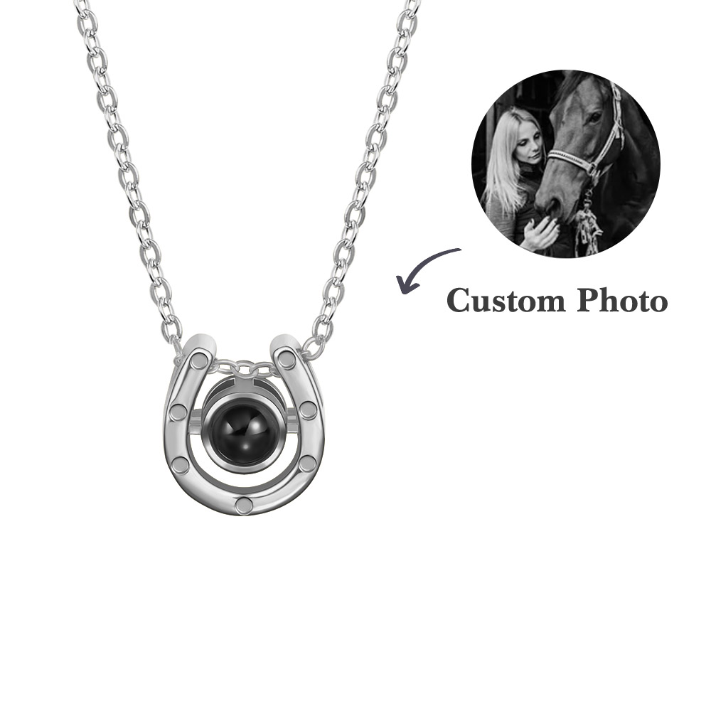 Personalized Horse Shoe Pendant Necklace with Horse Photo Projection