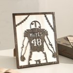 Personalized Back View of Football Player Wooden Frame Home Decor
