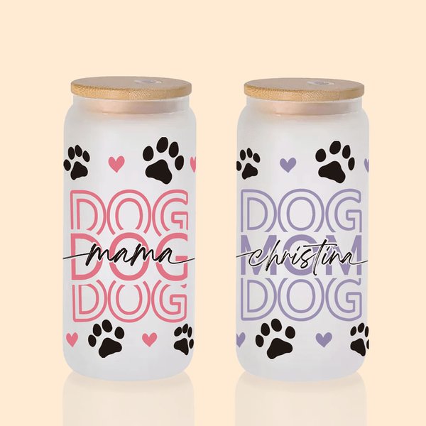 Taza Mamá Perro Personalizada con Tapa y Pajita