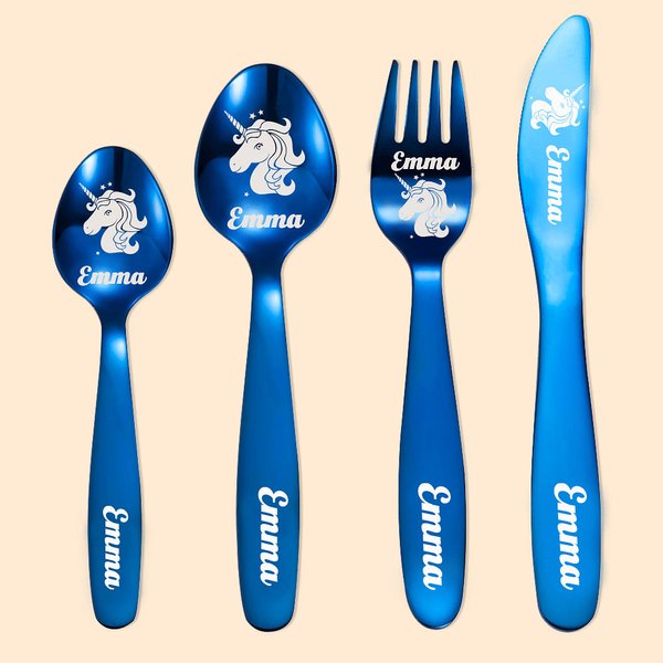 Personalisierte Fantasy Einhorn Besteck Set Geschenk für Kinder