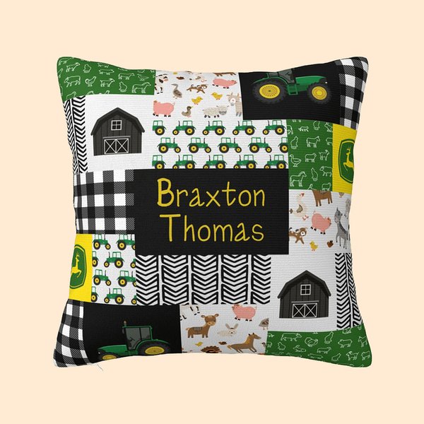 Personalized Christmas Farm Themed Throw Pillow Cushion Cover