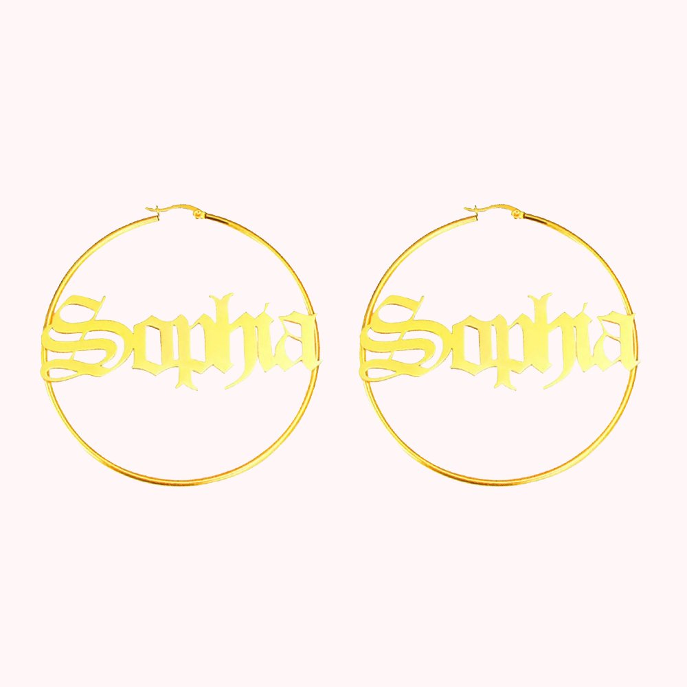 Boucles d'Oreilles Personnalisées avec Nom Créole d'Évidage en Cercle Cadeau Anniversaire Fête pour Femme