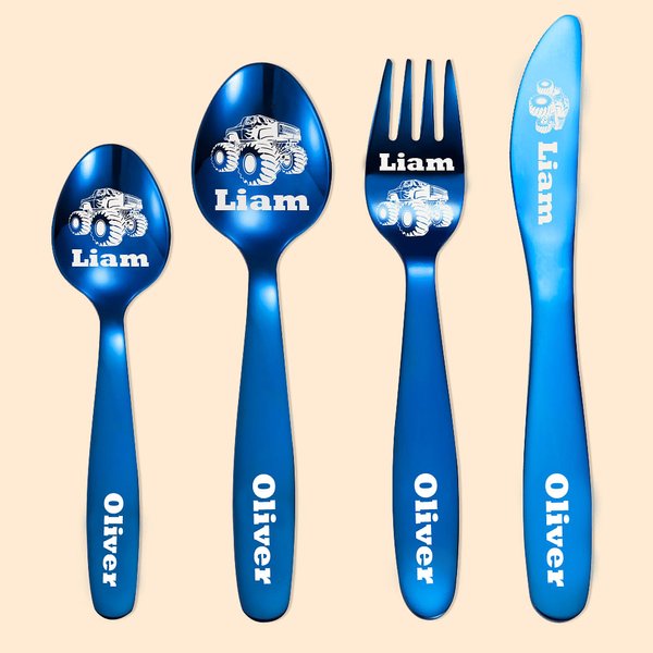 Personalized Extreme Stunt Truck Theme Cutlery Set Gift for Kids