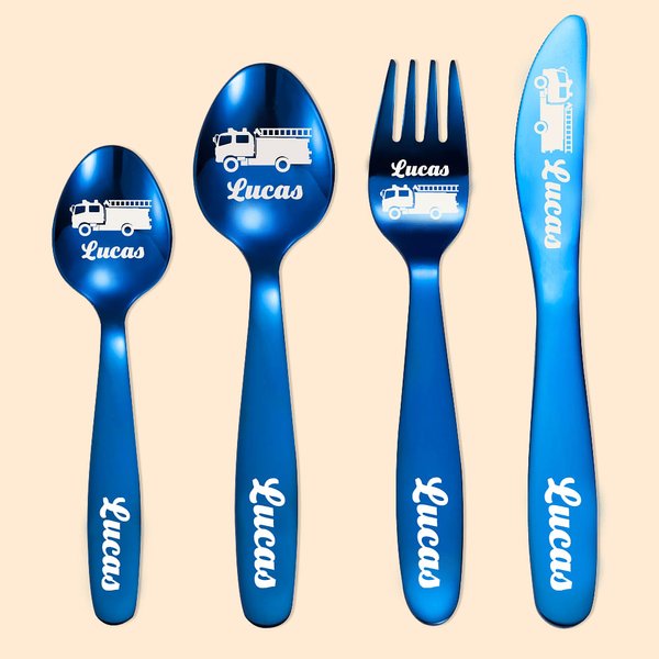 Personalisierte Feuerwehr Trucks Polizei Autos Besteck Set Geschenk für Kinder