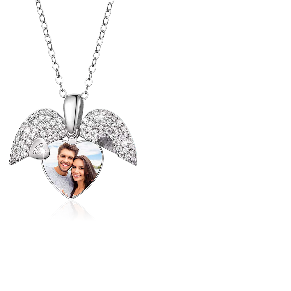 Personalized Photo Heart Locket Necklace Sterling Silver Cubic Zirconia