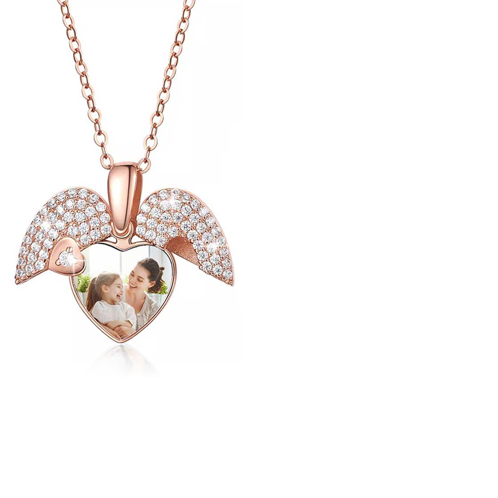 Personalized Photo Heart Locket Necklace Sterling Silver Cubic Zirconia