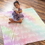 Personalised Cartoon Cute Font Fleece Blanket with Name and Gradient Color High Quality Super Soft Home Decor Birthday Gift for Kids