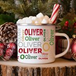 Gepersonaliseerde Kerstmis Herhalende Naam Emaille Mok Camp Mok