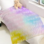 Personalised Cartoon Cute Font Fleece Blanket with Name and Gradient Color High Quality Super Soft Home Decor Birthday Gift for Kids