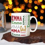 Gepersonaliseerde Kerstmis Herhalende Naam Emaille Mok Camp Mok