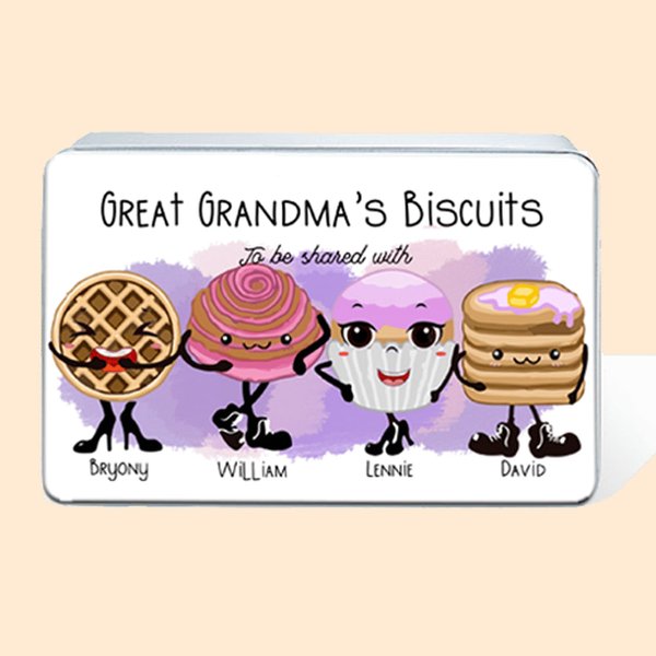 Gepersonaliseerde Food Grade Metal Pink Characters Koekjestrommel met naam Verjaardagscadeau voor familie