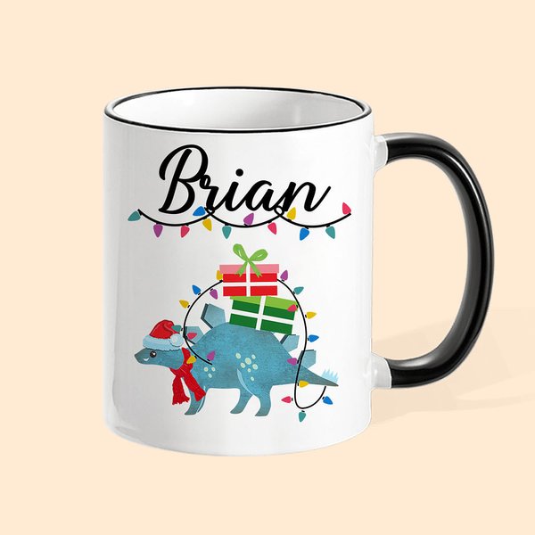 Tasse émaillée Dinosaure de Noël personnalisée