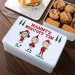 Lata de galletas de metal con clipart familiar navideño personalizado