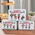 Lata de galletas de metal con clipart familiar navideño personalizado