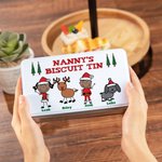 Lata de galletas de metal con clipart familiar navideño personalizado